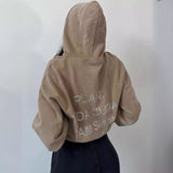 Zhrclub Hooded Hoodie Female Money Loose Wash Water To Do Old Splicing Letter Hot Diamond Set