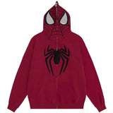 Zhrclub Dark Spider Print Hooded Cardigan Full Chain Loose Male And Female Popular Logo Hoodie Coat