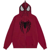 Zhrclub Dark Spider Print Hooded Cardigan Full Chain Loose Male And Female Popular Logo Hoodie Coat