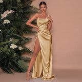 Zhrclub 2024 New Sexy Dress Temperament Single Shoulder Fishbone Side Slit Dress Satin Skirt