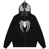 Zhrclub Dark Spider Print Hooded Cardigan Full Chain Loose Male And Female Popular Logo Hoodie Coat