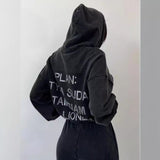 Zhrclub Hooded Hoodie Female Money Loose Wash Water To Do Old Splicing Letter Hot Diamond Set