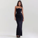 Zhrclub And Winter New Women's Fashion With Chest Sexy Back Slim Evening Dress Satin Dress Woman